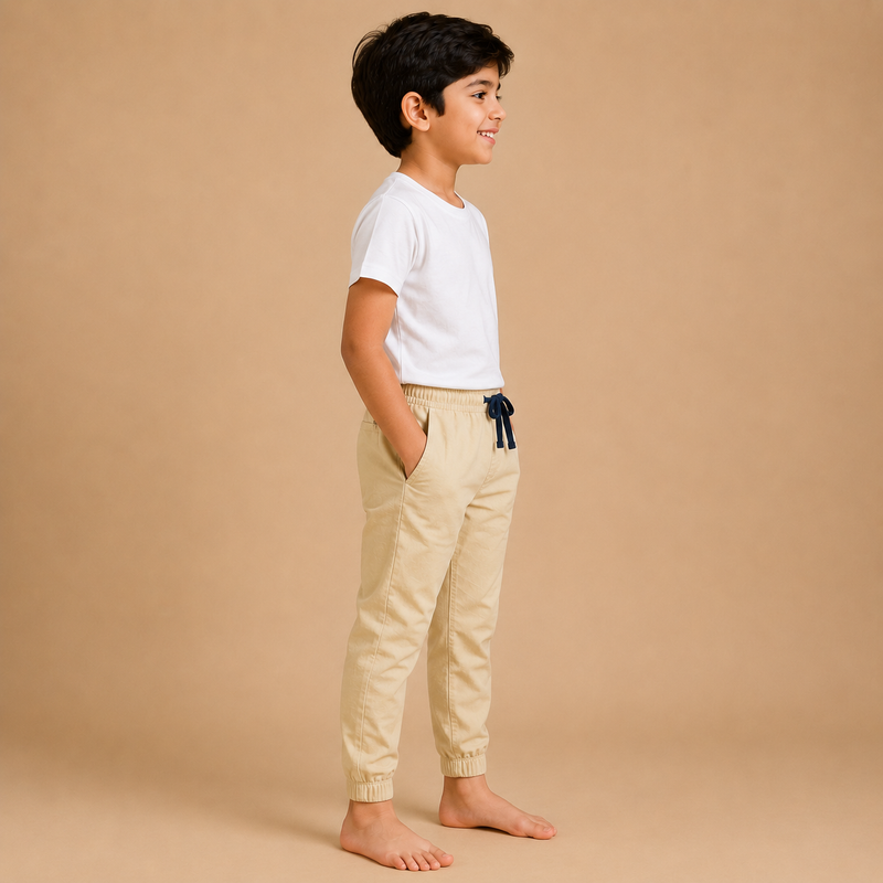 Kids Beige Casual Jogger Pants – Comfortable Everyday Trouser na13