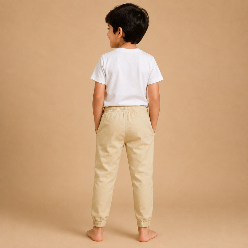 Kids Beige Casual Jogger Pants – Comfortable Everyday Trouser na13