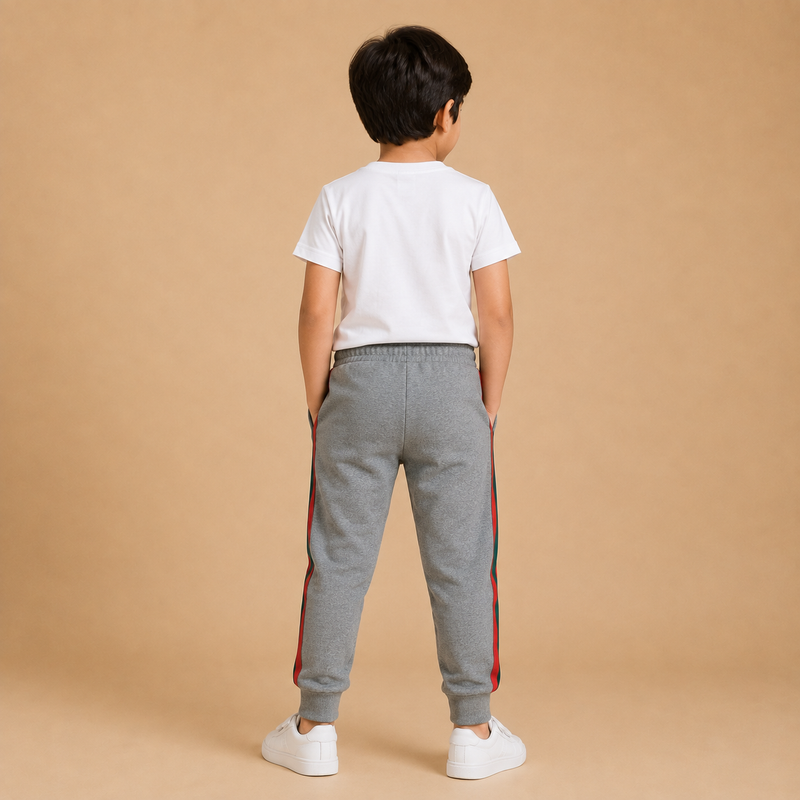 Kids Grey Side Stripe Jogger Pants – Comfortable Casual Trouser na11