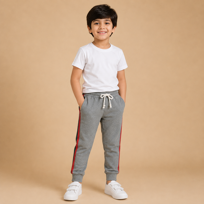 Kids Grey Side Stripe Jogger Pants – Comfortable Casual Trouser na11