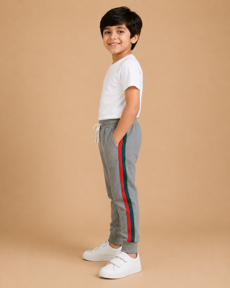 Kids Grey Side Stripe Jogger Pants – Comfortable Casual Trouser na11