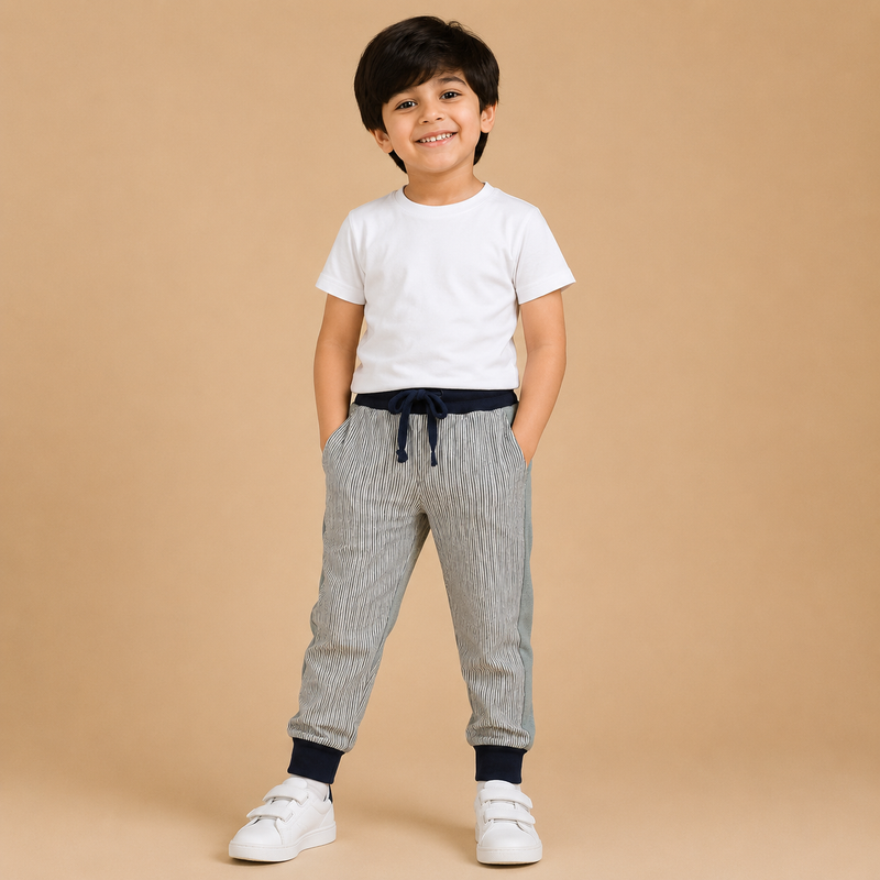 Kids Striped Jogger Pants – Grey & Navy na10