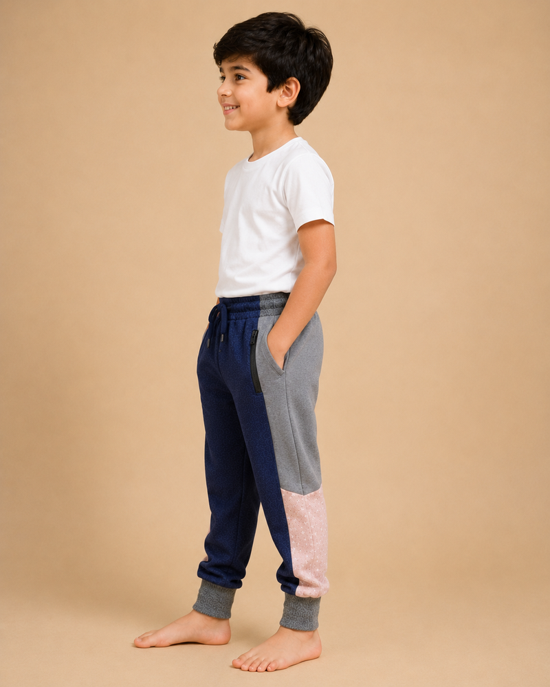 Kids Color Block Jogger Pants – Navy Blue & Grey na16