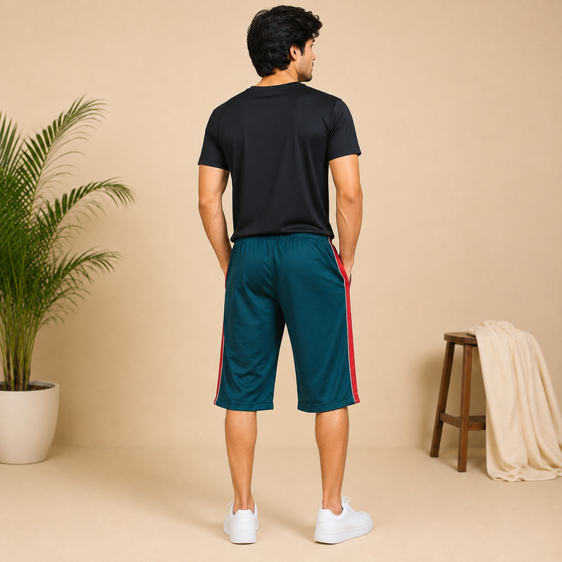 Men’s Athletic Knee-Length Shorts with Contrast Side Stripes bn345