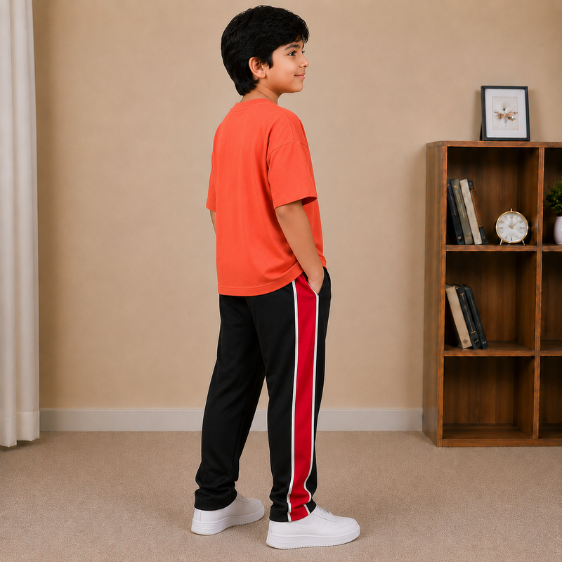 Kids Oversized Down Shoulder T-Shirt – Coral Orange na1