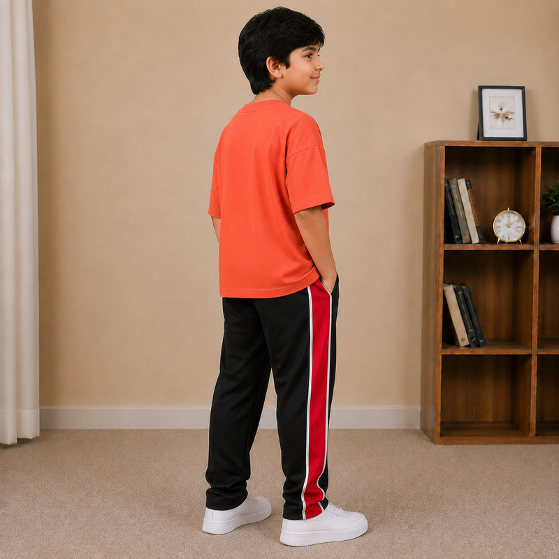 Kids Oversized Down Shoulder T-Shirt – Coral Orange na1