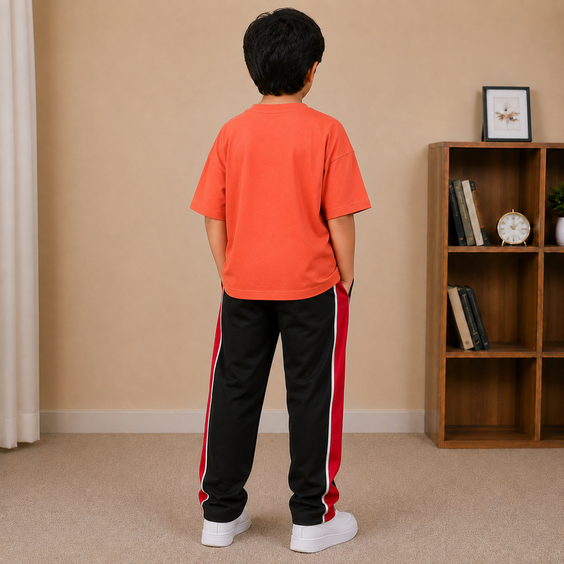 Kids Oversized Down Shoulder T-Shirt – Coral Orange na1