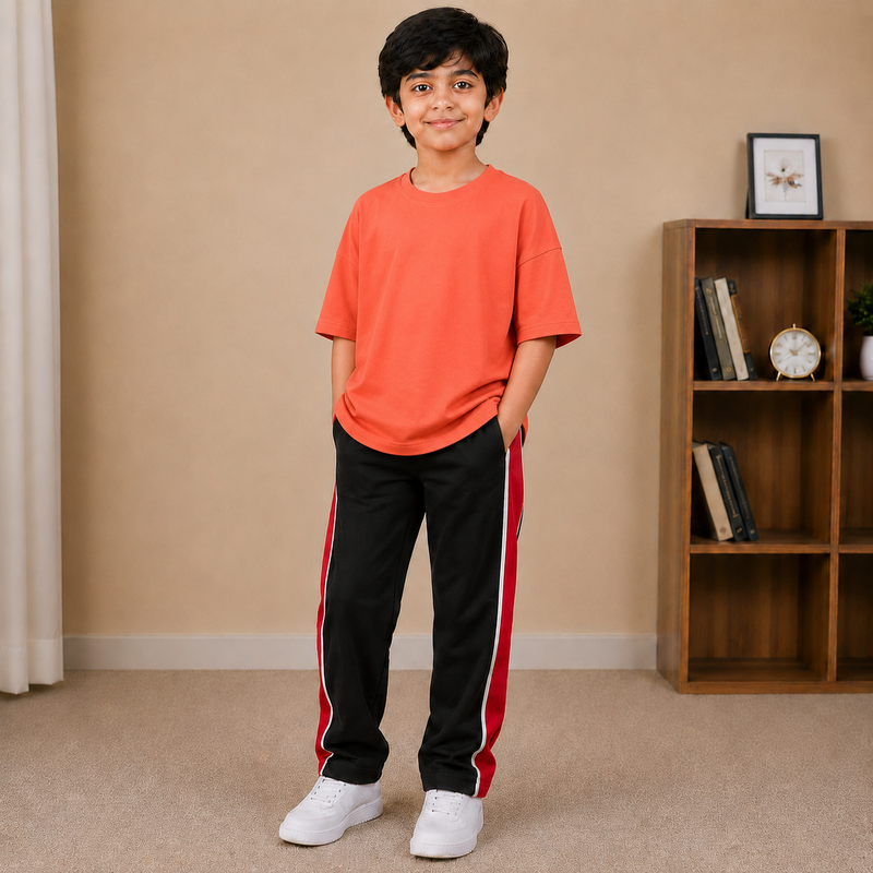 Kids Oversized Down Shoulder T-Shirt – Coral Orange na1