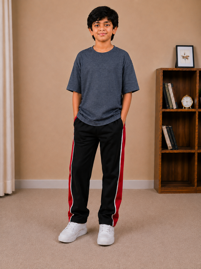 Kids Oversized Down Shoulder Textured T-Shirt – Charcoal Grey na4