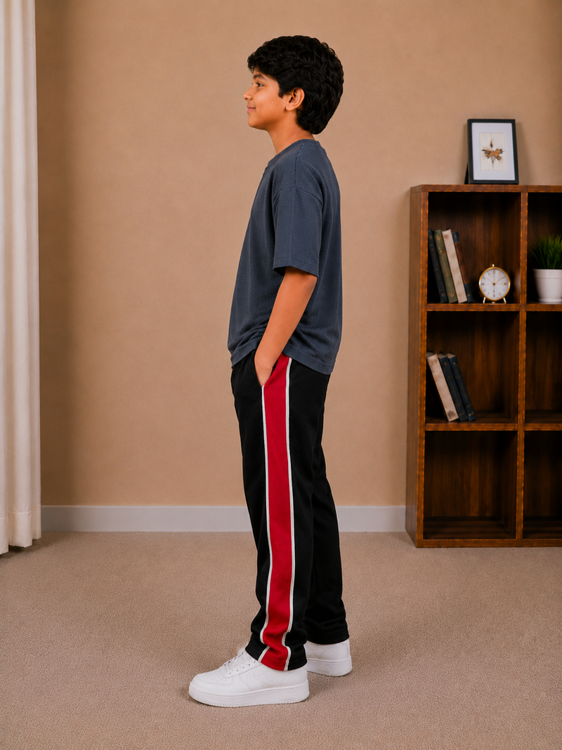 Kids Oversized Down Shoulder Textured T-Shirt – Charcoal Grey na4