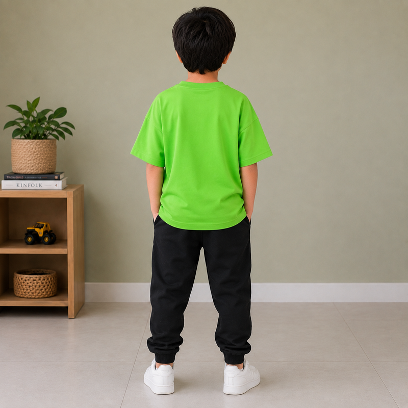 Kids Oversized Down Shoulder T-Shirt – Bright Green na5