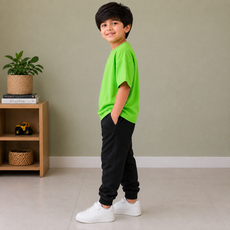 Kids Oversized Down Shoulder T-Shirt – Bright Green na5