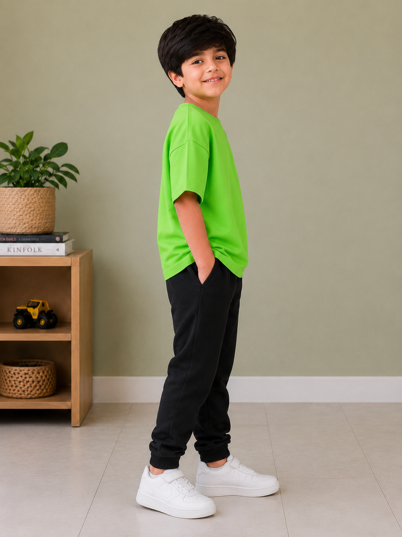 Kids Oversized Down Shoulder T-Shirt – Bright Green na5