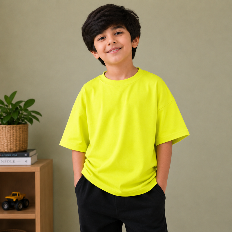 Kids Oversized Down Shoulder T-Shirt – Neon Yellow hs12