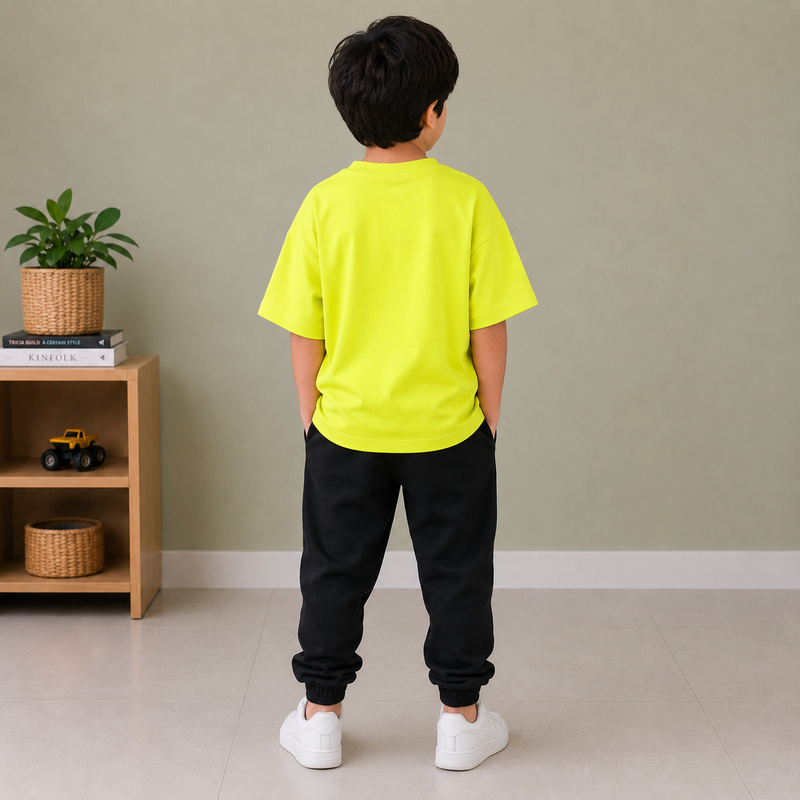 Kids Oversized Down Shoulder T-Shirt – Neon Yellow hs12