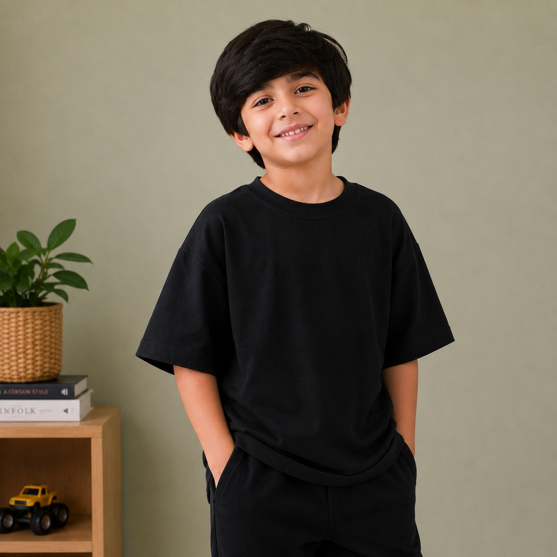 Kids Oversized Down Shoulder T-Shirt – Black na6