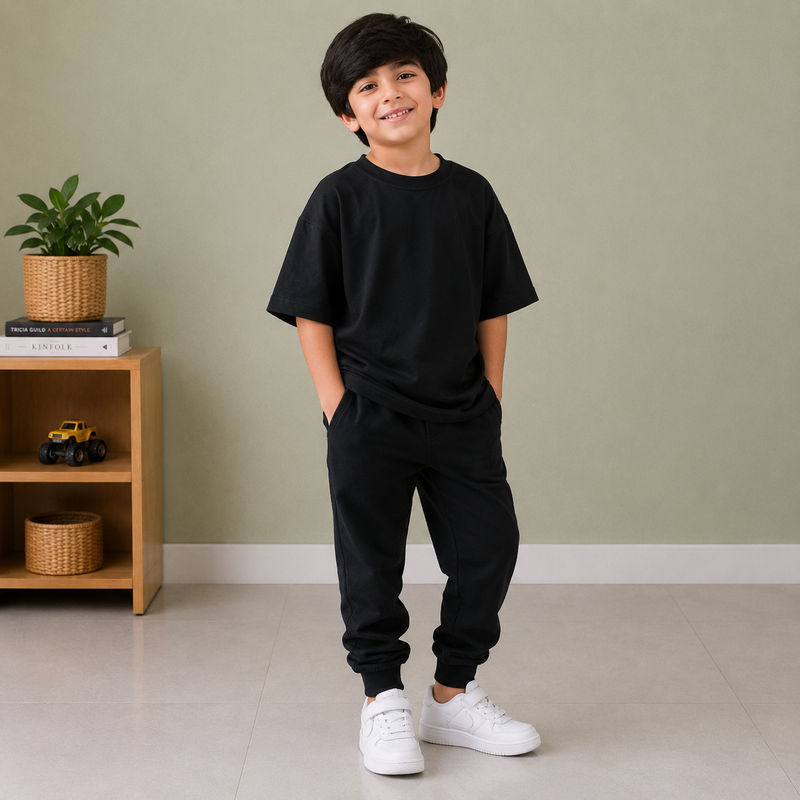 Kids Oversized Down Shoulder T-Shirt – Black na6