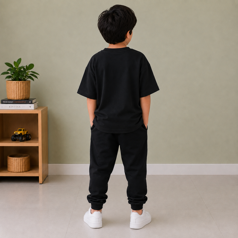 Kids Oversized Down Shoulder T-Shirt – Black na6