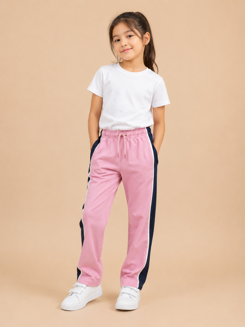 Premium Girls Trouser-Pink with Navy-T11