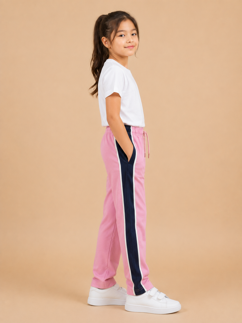 Premium Girls Trouser-Pink with Navy-T11