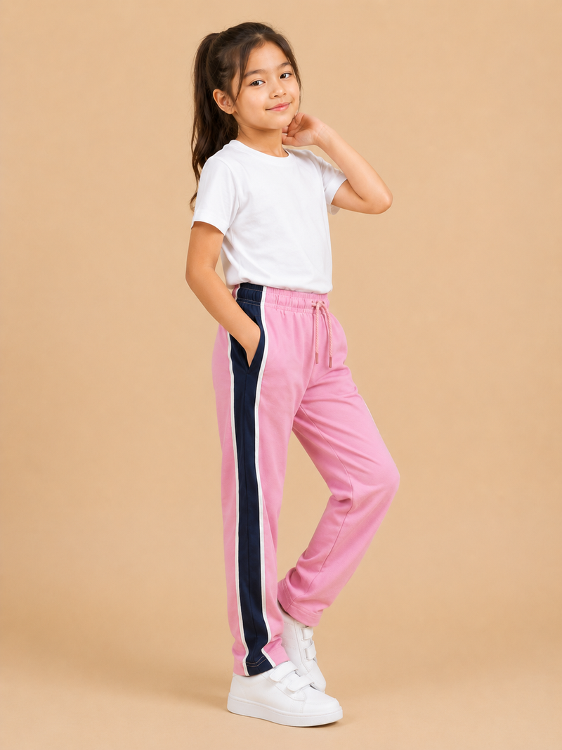 Premium Girls Trouser-Pink with Navy-T11