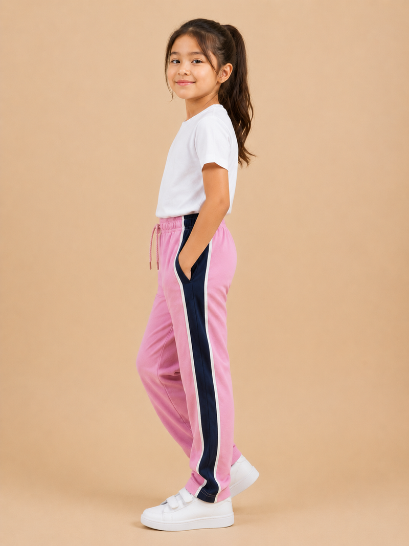 Premium Girls Trouser-Pink with Navy-T11
