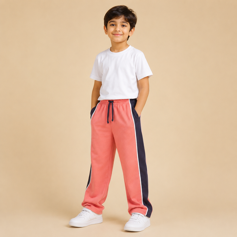 Premium Boys Trouser-Salmon Pink With Navy -T24