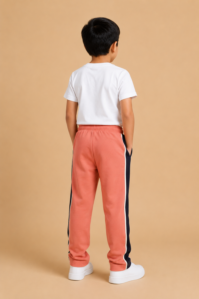 Premium Boys Trouser- Coral Pink with Navy -T03