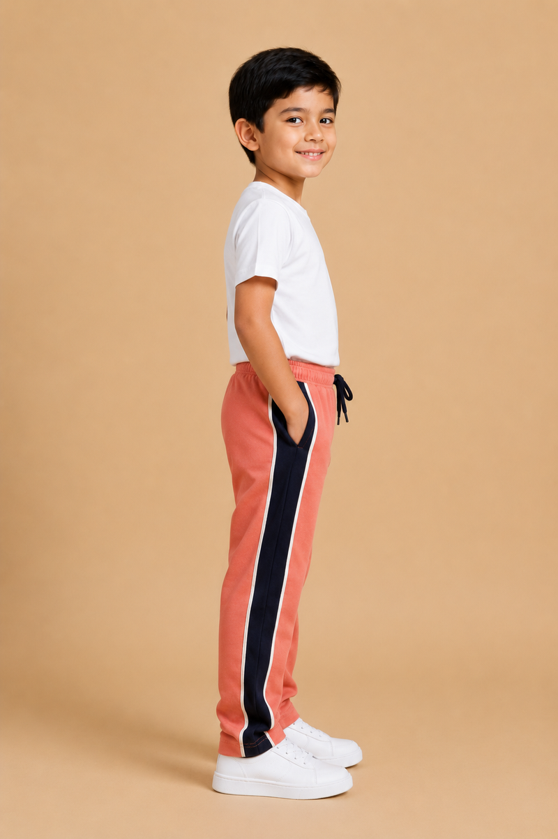 Premium Boys Trouser- Coral Pink with Navy -T03