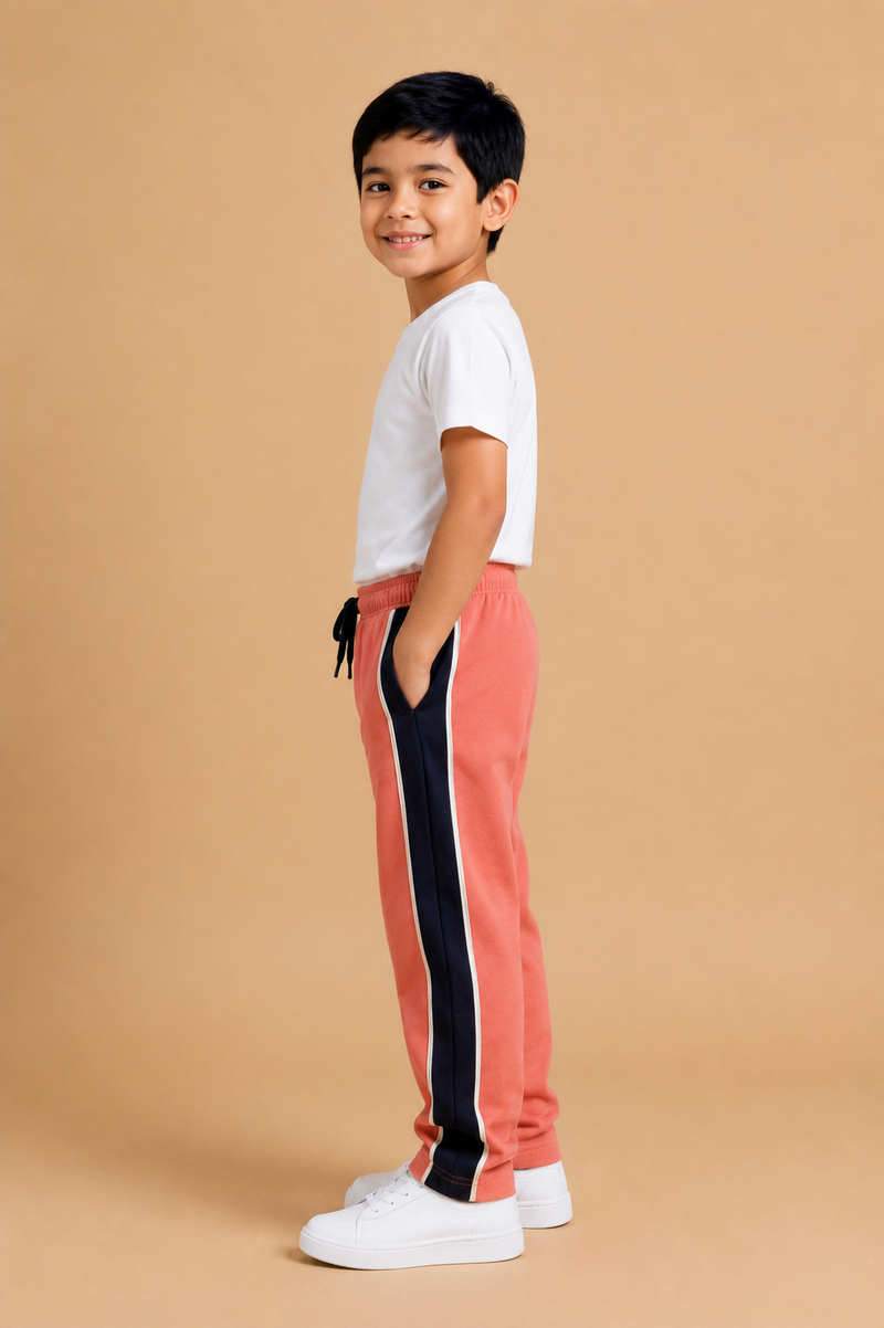 Premium Boys Trouser- Coral Pink with Navy -T03