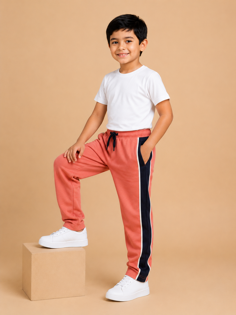 Premium Boys Trouser- Coral Pink with Navy -T03