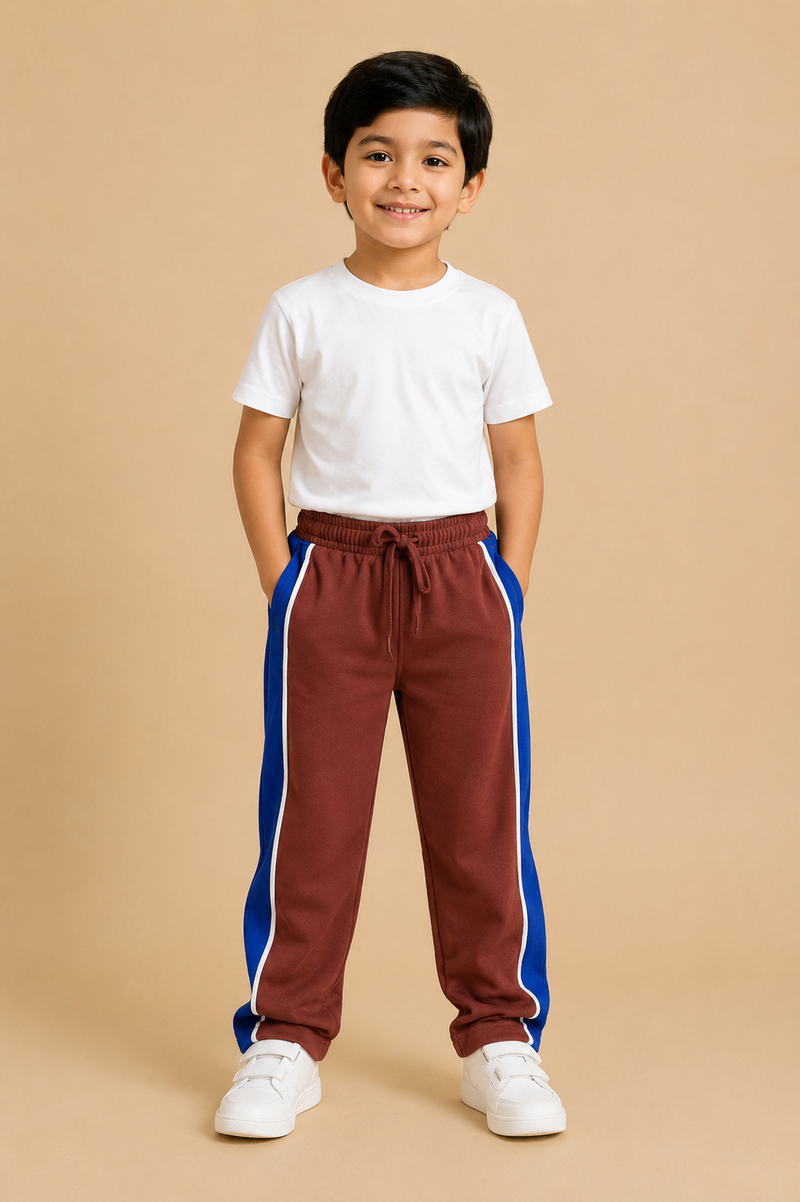 Premium Boys Trouser- Rust Brown with Royal blue -T02