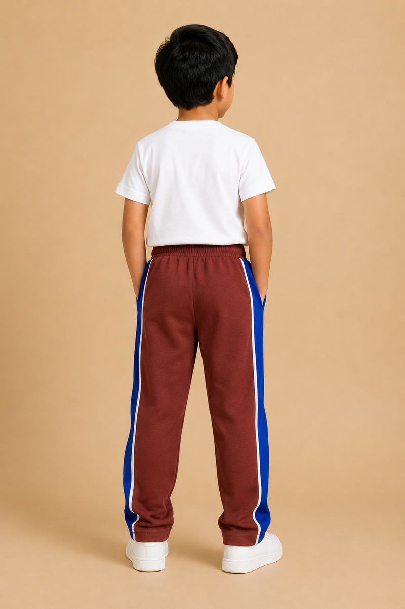 Premium Boys Trouser- Rust Brown with Royal blue -T02