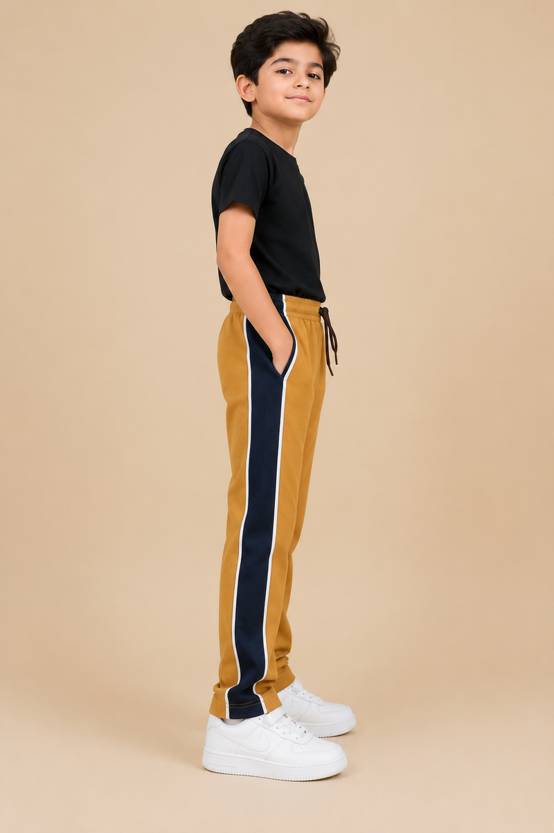 Premium Boys Trouser-  Golden Mustard With Navy -T33