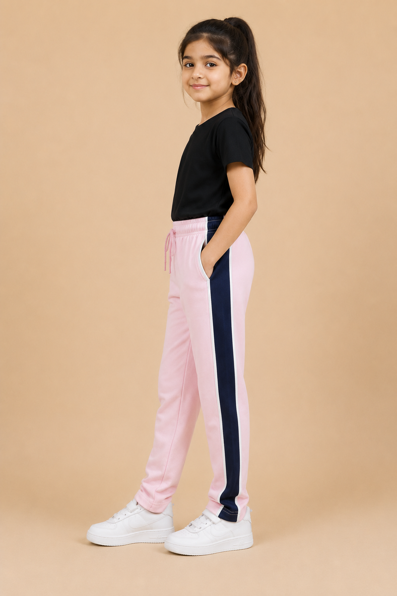 Premium Boys Trouser- Light Baby Pink With Navy -T34