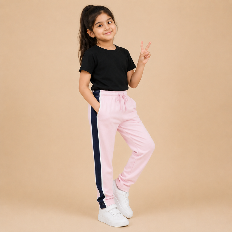 Premium Boys Trouser- Light Baby Pink With Navy -T34