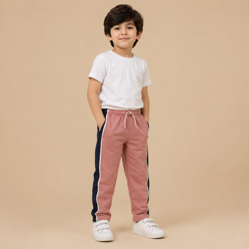 Premium Boys Trouser- Muted Rose Pink With Navy -T35