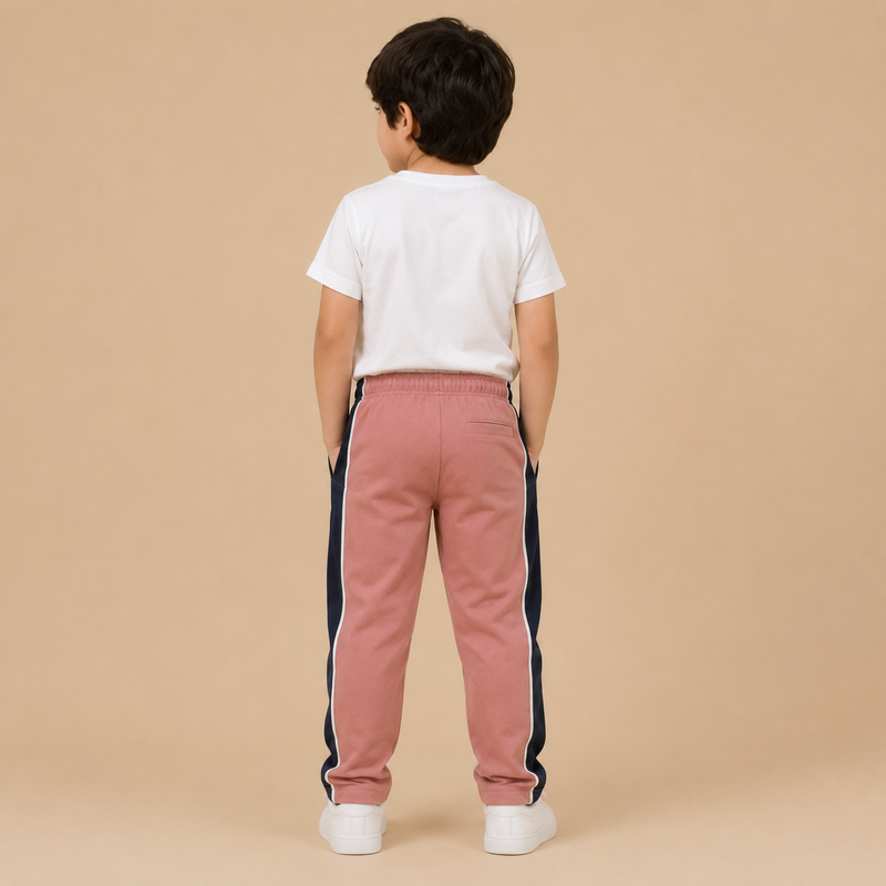 Premium Boys Trouser- Muted Rose Pink With Navy -T35