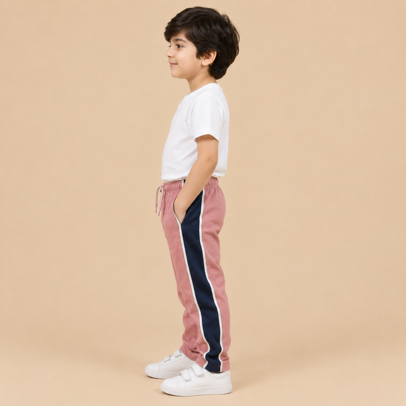 Premium Boys Trouser- Muted Rose Pink With Navy -T35
