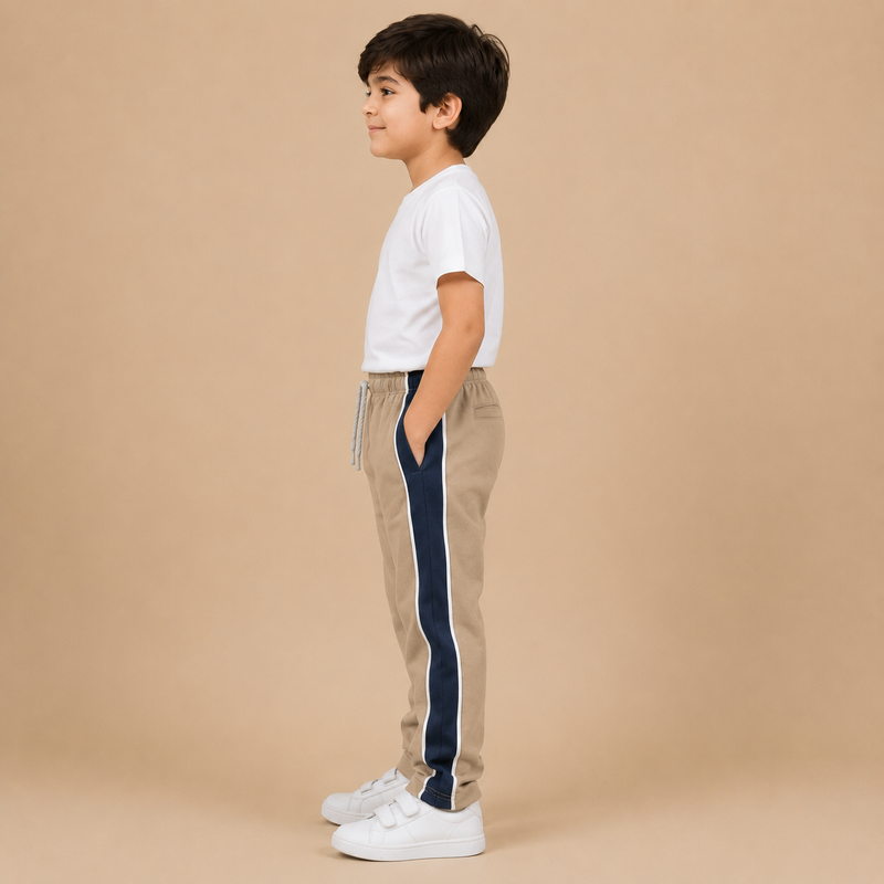Premium Boys Trouser-Khaki With Navy -T36