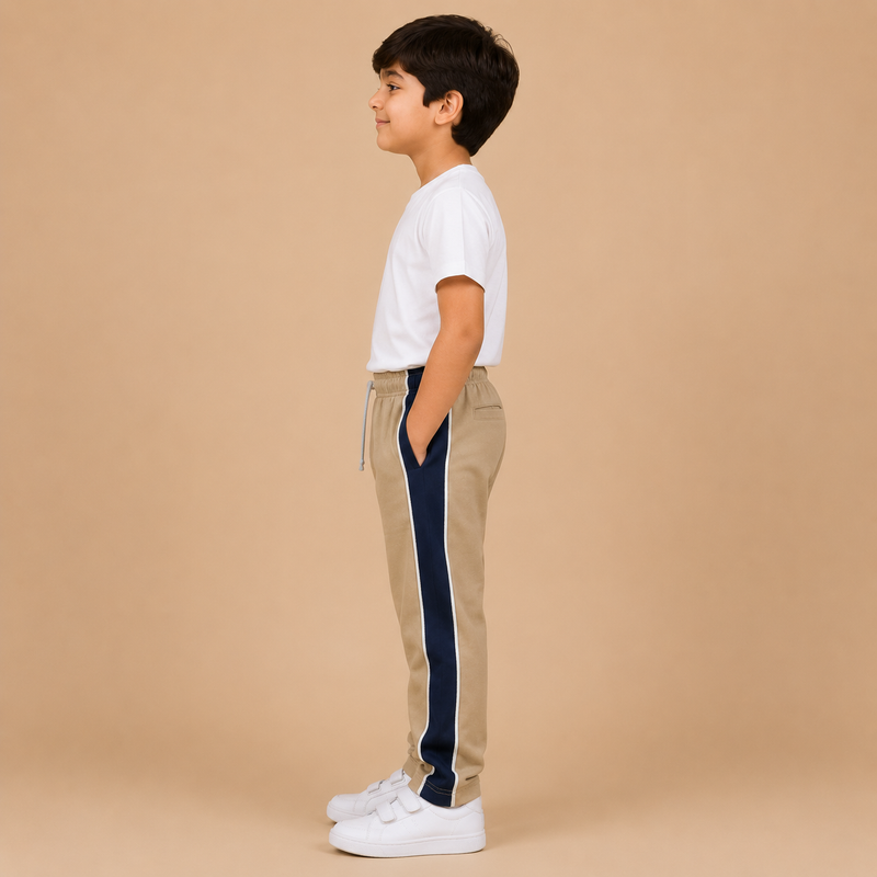 Premium Boys Trouser-Light Khaki With Navy -T37