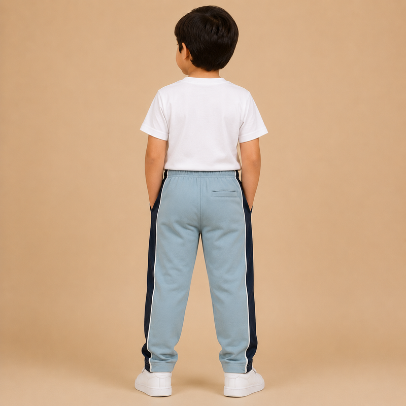 Premium Boys Trouser-  Light Sky Blue With Navy -T38