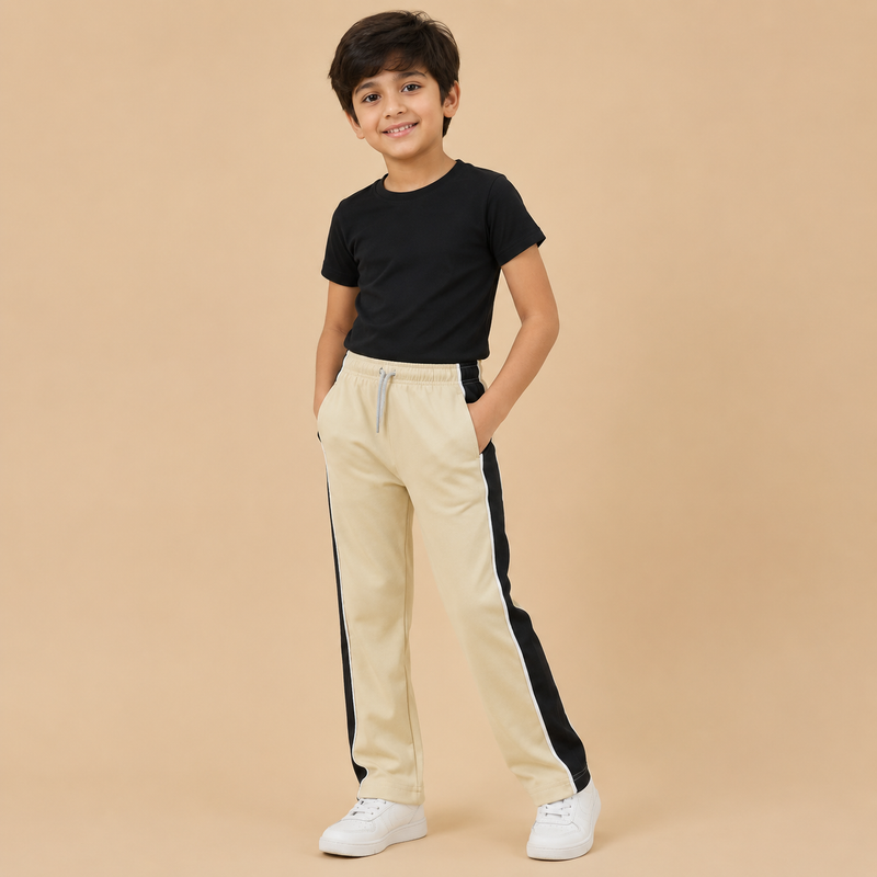 Premium Boys Trouser- Light Cream With Navy T41