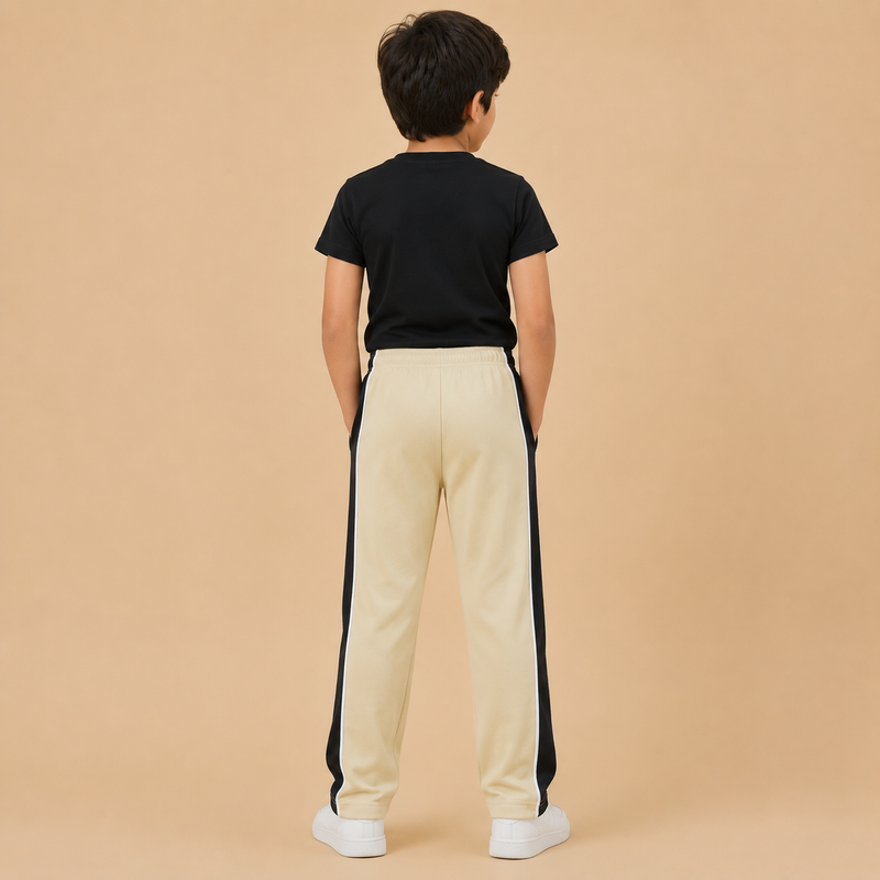 Premium Boys Trouser- Light Cream With Navy T41