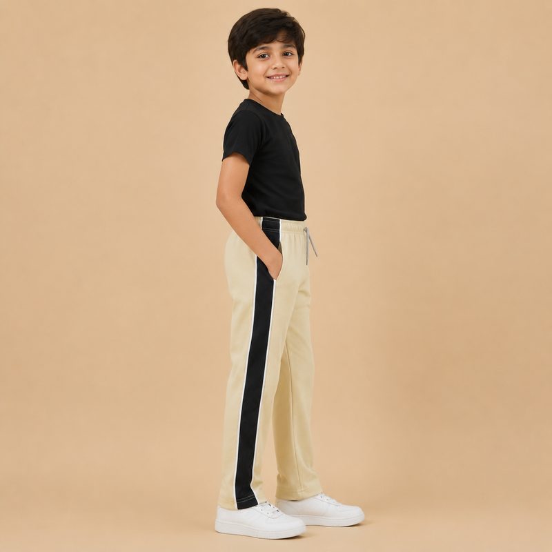 Premium Boys Trouser- Light Cream With Navy T41