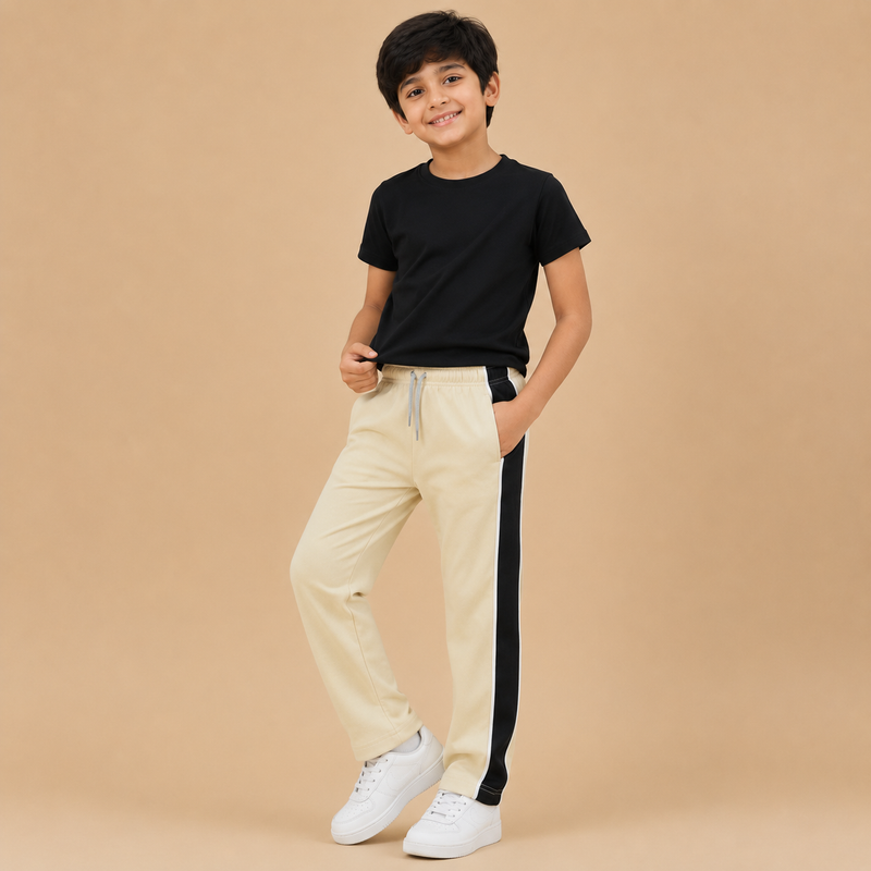 Premium Boys Trouser- Light Cream With Navy T41