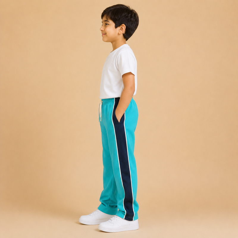 Premium Boys Trouser-Aqua Blue With Navy -T26
