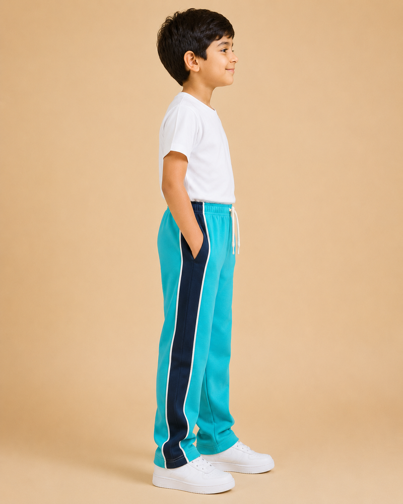 Premium Boys Trouser-Aqua Blue With Navy -T26