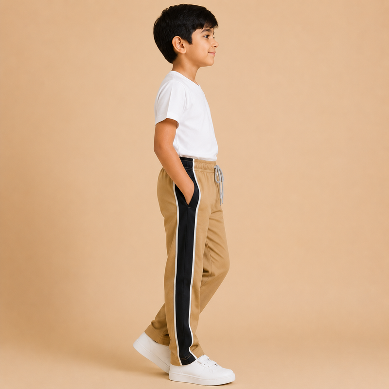 Premium Boys Trouser-  Camel Beige With Navy -T29