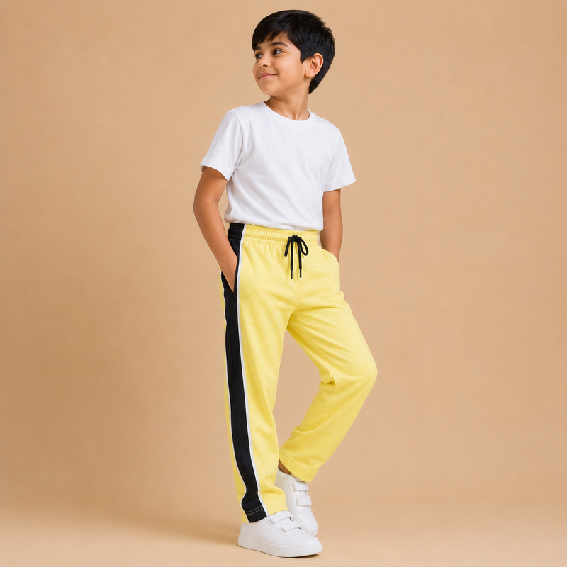 Premium Boys Trouser-  Pastel Yellow With Navy -T30
